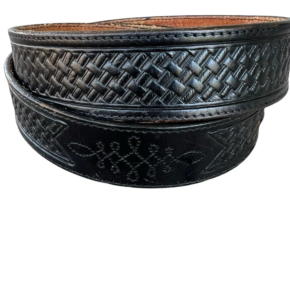 Vintage Silver Creek Basketweave Leather Western Belt Black USA Size 40 GUC